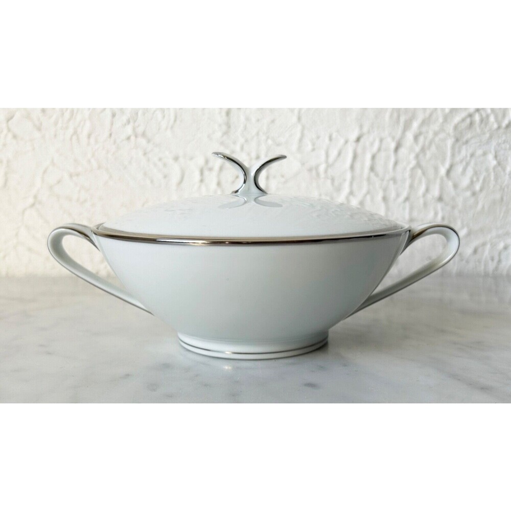 Vintage Noritake Colony China Japan Sugar Bowl & Lid White Platinum Trim